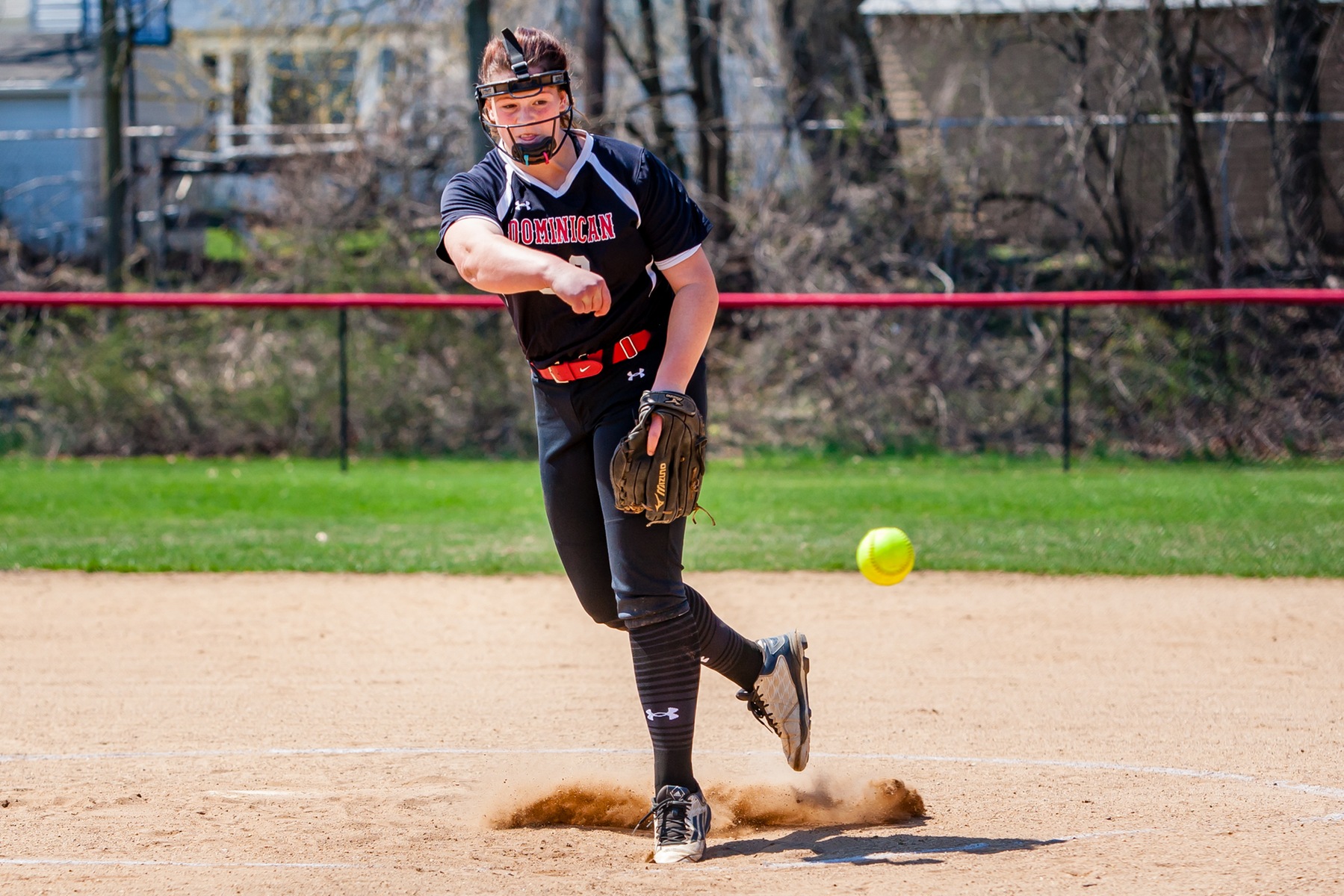 The Lady Charger softball team split a CACC double-header with the visiting Lions of Georgian Court University.