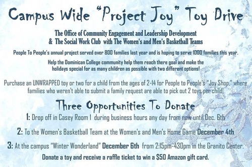 WOMEN'S AND MEN'S BASKETBALL TEAM UP WITH CAMPUS WIDE "PROJECT JOY" TOY DRIVE