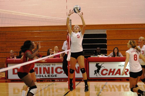 WOMEN'S VOLLEYBALL SPLITS AT SOUTHERN CONNECTICUT STATE TRI-MATCH