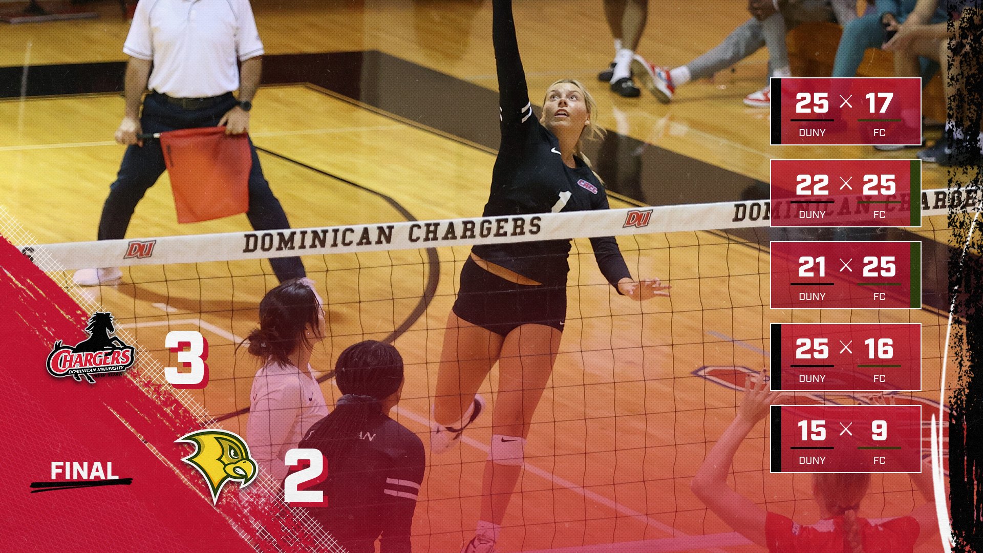 CARR RECORDS 1,000TH CAREER KILL AS DOMINICAN OUTLASTS FELICIAN UNIVERSITY IN FIVE SETS